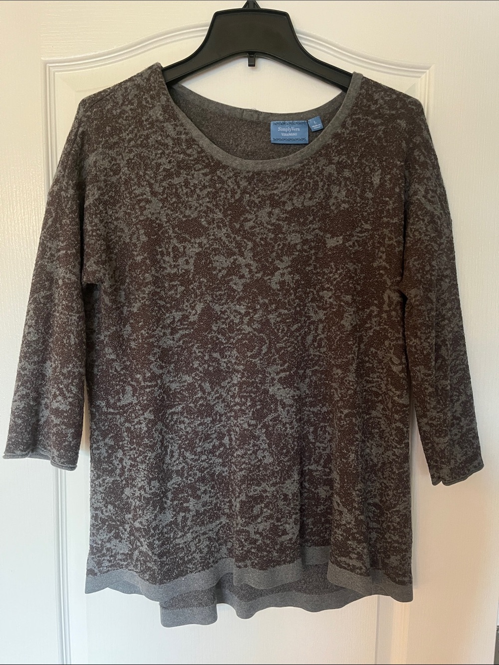 Simply Vera Vera Wang Gray Marled Scoop-Neck 3/4 Sleeve Top